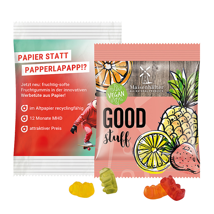 Mini sáček 12 g, kompostovatelná fólie bílá, Trolli veganské gumové bonbóny, 14 % ovocné šťávy - foto Mini sáček 12 g, kompostovatelná fólie bílá, Trolli veganské gumové bonbóny, 14 % ovocné šťávy - foto