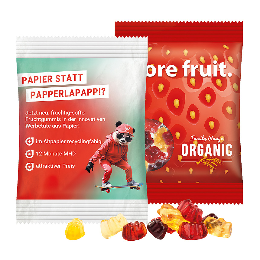 Mini sáček 15 g, recyklovatelný PaperPlus Pro bílý, Trolli ovocní gumoví medvídci, 30 % ovocné šťávy - foto Mini sáček 15 g, recyklovatelný PaperPlus Pro bílý, Trolli ovocní gumoví medvídci, 30 % ovocné šťávy - foto