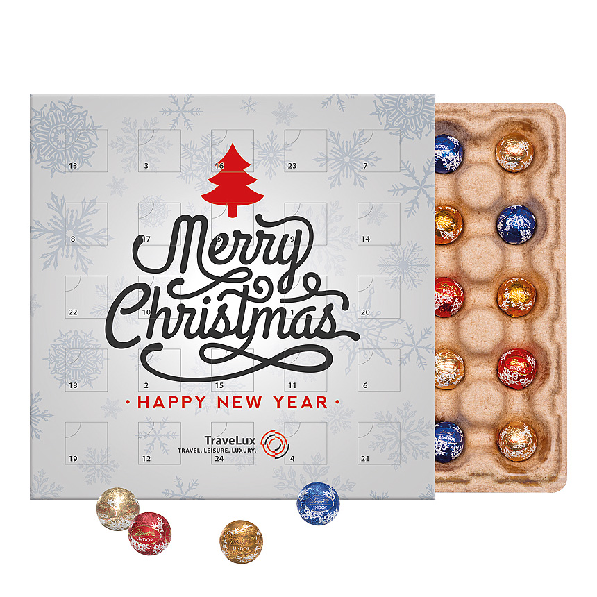 Adventní kalendář s mini čokoládovými kuličkami ECO, kartonová vložka, LINDOR mini čokoládové kuličky - foto Adventní kalendář s mini čokoládovými kuličkami ECO, kartonová vložka, LINDOR mini čokoládové kuličky - foto