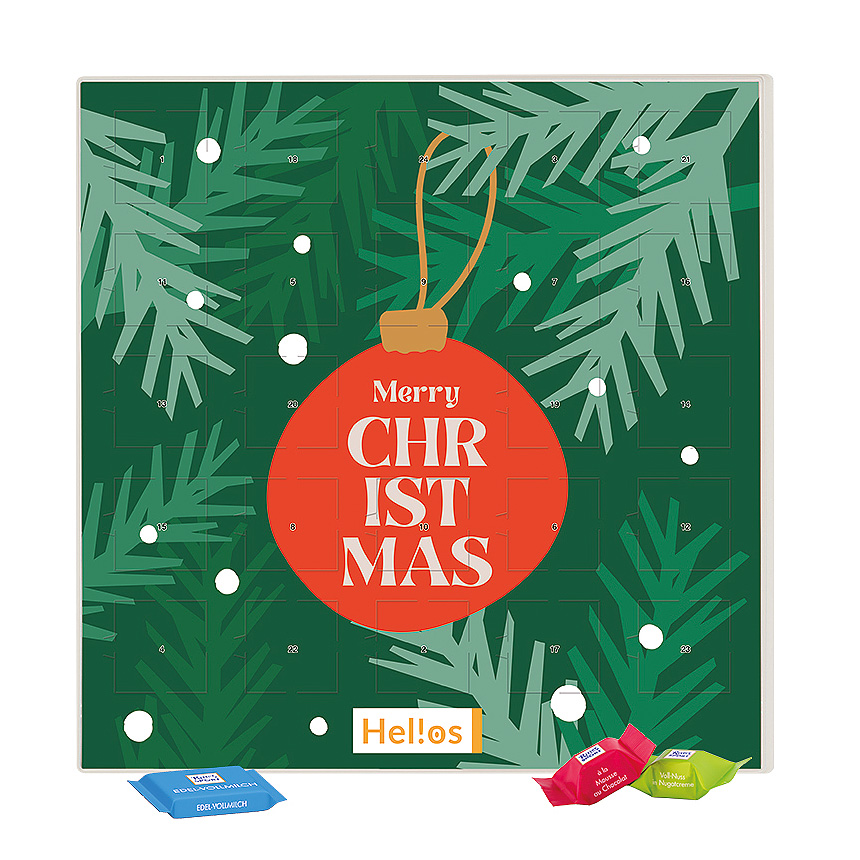 Čtvercový adventní kalendář, lepenkový obal bílý, Ritter SPORT čokoládové kostky - foto Čtvercový adventní kalendář, lepenkový obal bílý, Ritter SPORT čokoládové kostky - foto