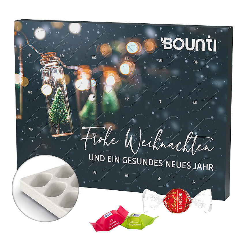 Adventní kalendář eko XL, kartonová vložka, Lindt LINDOR mléčné kuličky - foto Adventní kalendář eko XL, kartonová vložka, Lindt LINDOR mléčné kuličky - foto