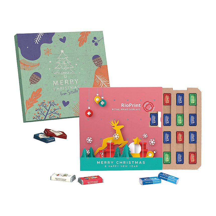 Adventní kalendář s mini tyčinkami ECO, kartonová vložka, Lindt mini čokoládové tyčinky - foto Adventní kalendář s mini tyčinkami ECO, kartonová vložka, Lindt mini čokoládové tyčinky - foto