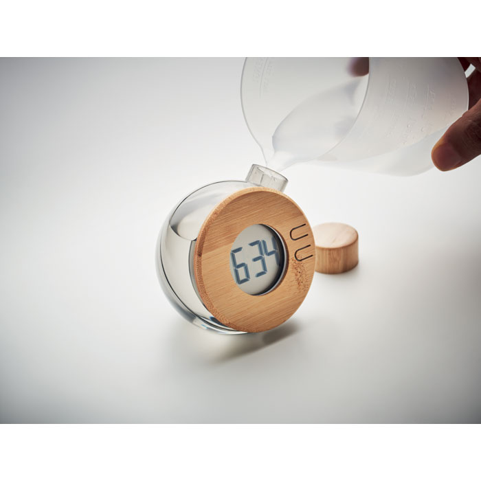 Bambusové LCD hodiny na vodu - DROPPY LUX - foto