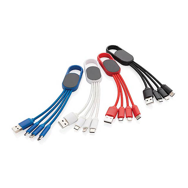 4-in-1 cable with carabiner clip, blue - foto