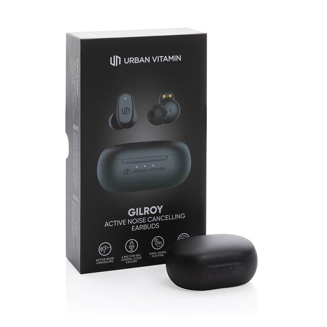 TWS sluchátka Urban Vitamin Gilroy hybrid ANC & ENC, černá - foto
