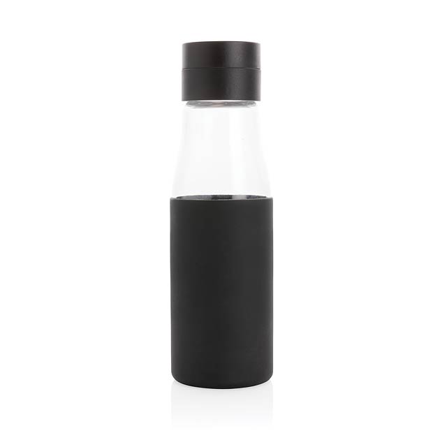 Skleněná láhev Ukiyo sledující pitný režim, černá - foto