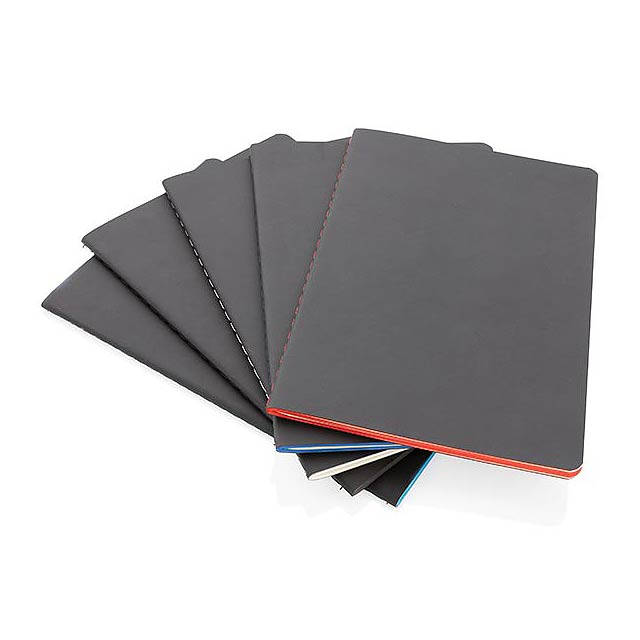 Softcover PU notebook with colored edge, black - foto