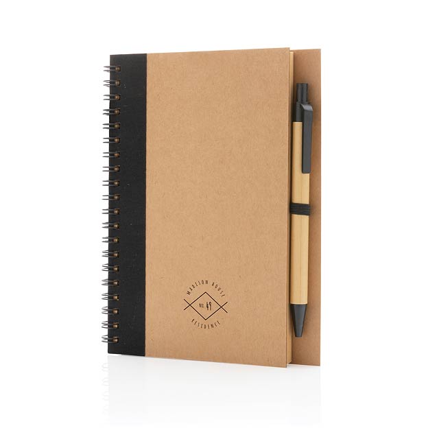 Kraft spiral notebook with pen, black - foto