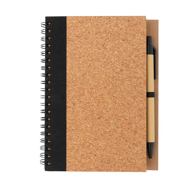 Cork spiral notebook with pen, black - foto