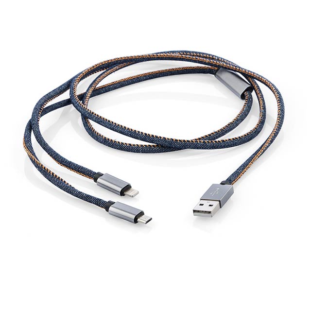 USB kabel 2 v 1 JEANS - modrá