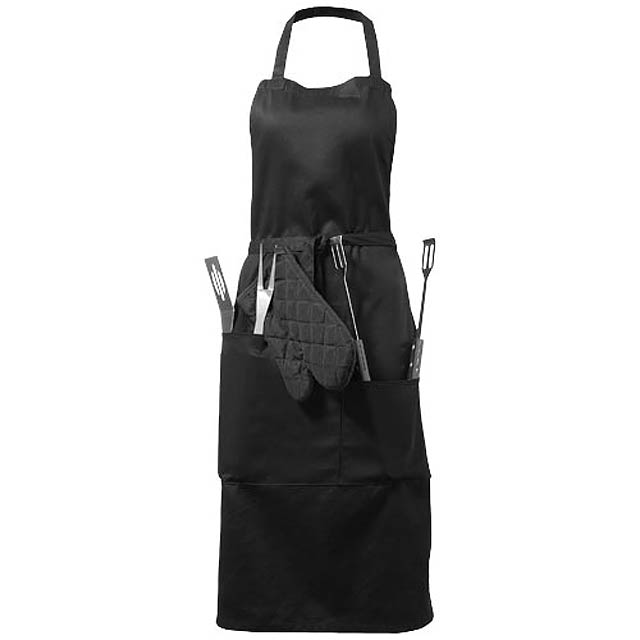 Bear BBQ apron with utensils - black