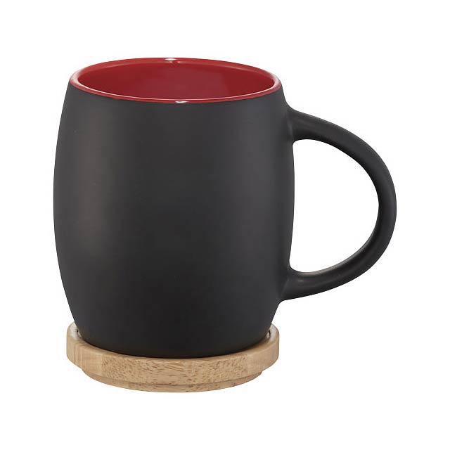 Hearth 400 ml ceramic mug with wooden coaster - black