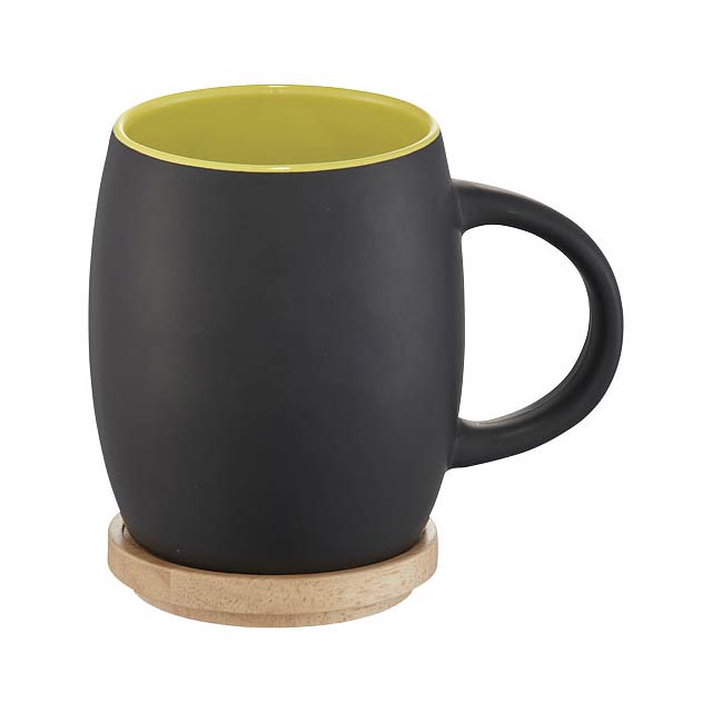 Hearth 400 ml ceramic mug with wooden coaster - black