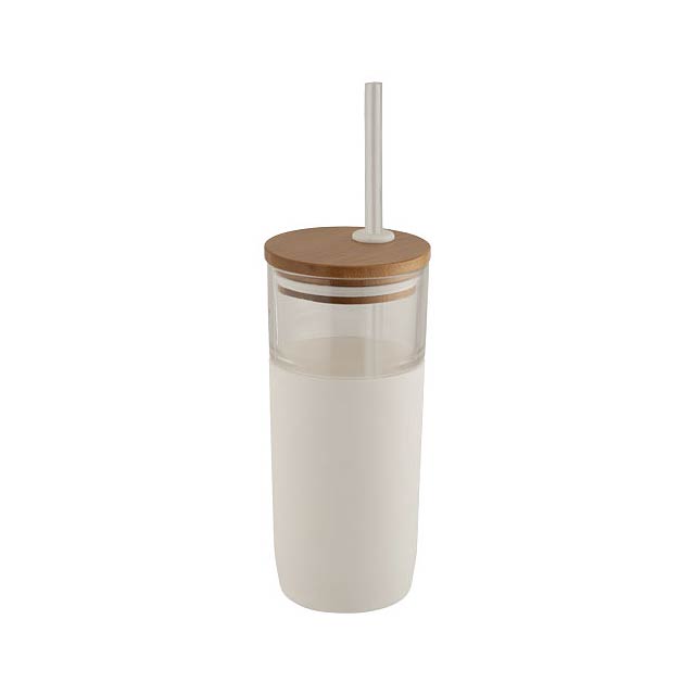 Arlo 600 ml glass tumbler with bamboo lid - white