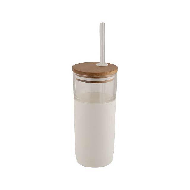 Arlo 600 ml Glasbecher mit Bambusdeckel - Weiß 