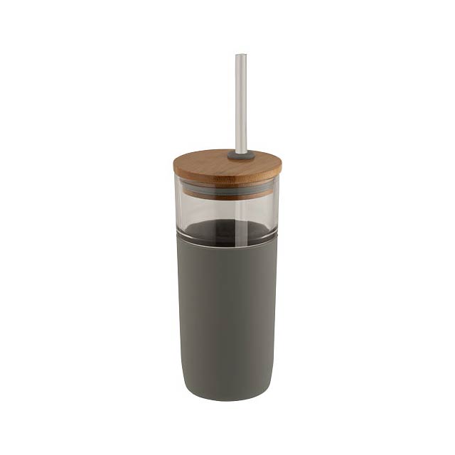 Arlo 600 ml Glasbecher mit Bambusdeckel - Grau