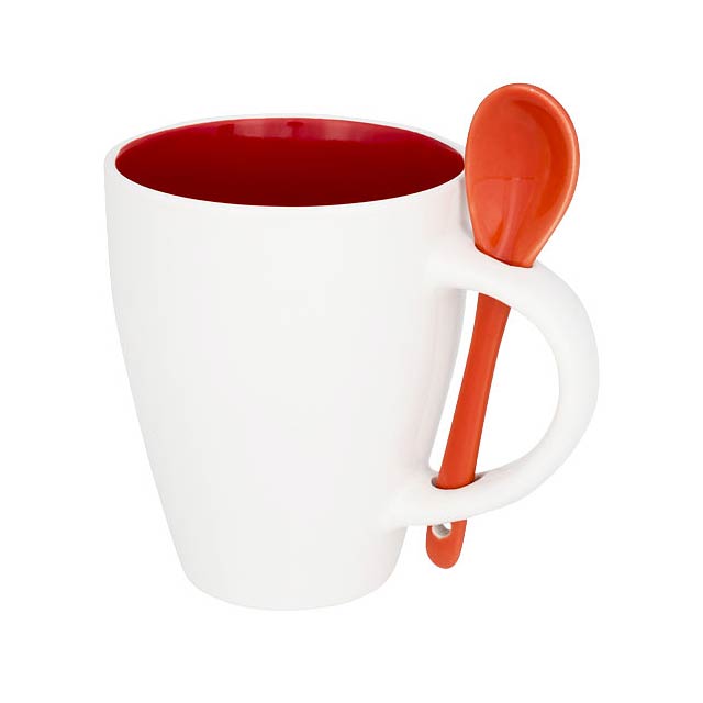 Nadu 250 ml ceramic mug with spoon - transparent red