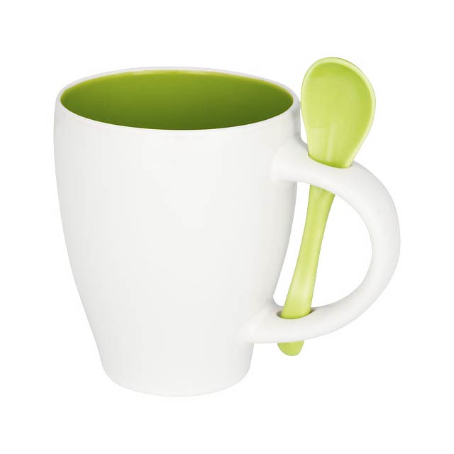 Nadu 250 ml ceramic mug with spoon - lime