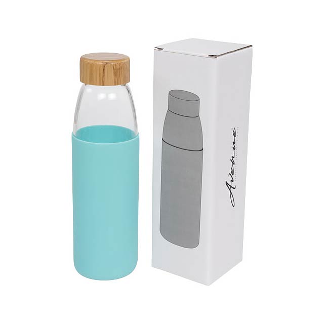 Kai 540 ml glass sport bottle with wood lid - green