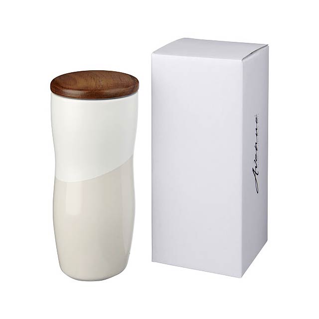 Reno 370 ml double-walled ceramic tumbler - white