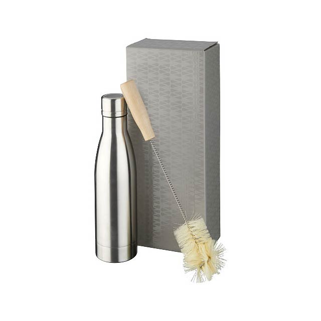 Vasa copper vacuum insulated bottle with brush set - silver