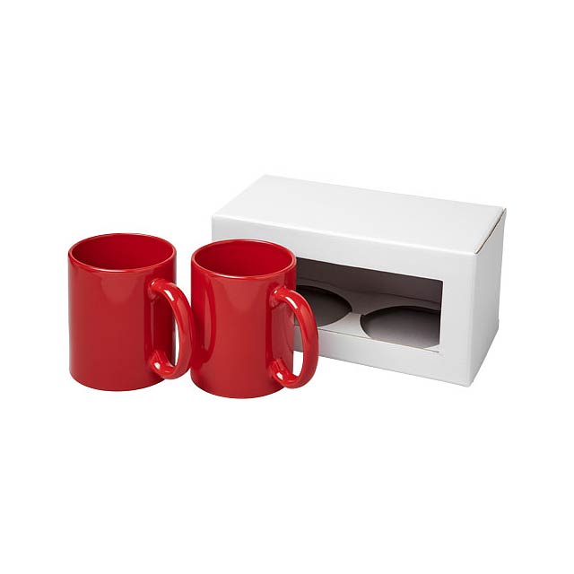 Ceramic mug 2-pieces gift set - transparent red