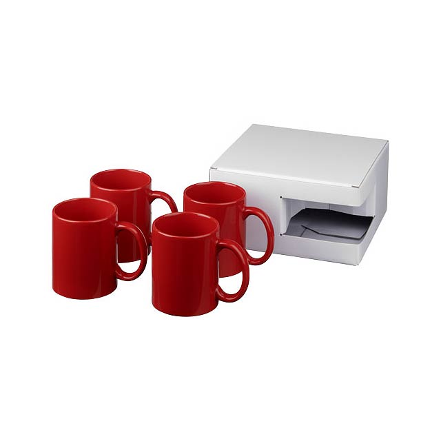 Ceramic mug 4-pieces gift set - transparent red