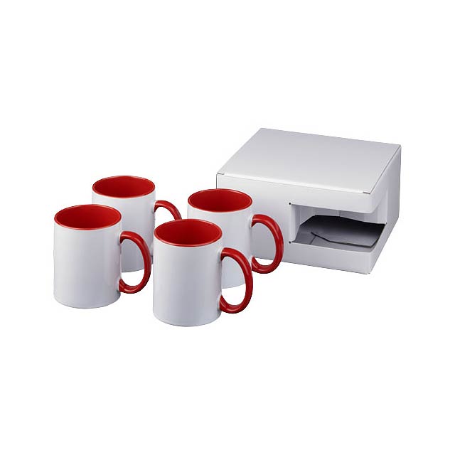 Ceramic sublimation mug 4-pieces gift set - transparent red