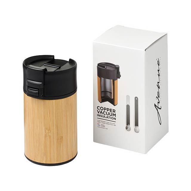 Arca 200 ml leak-proof copper vacuum insulated bamboo tumbler - black