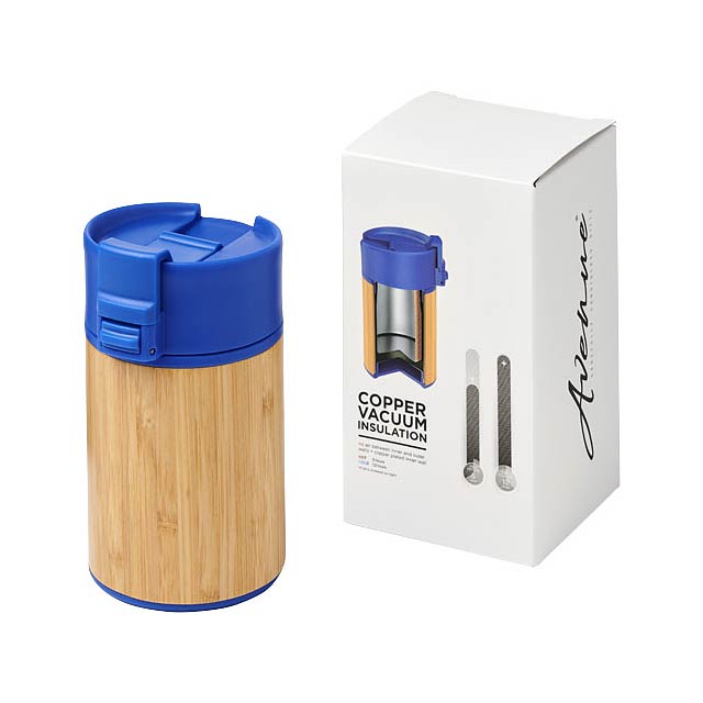 Arca 200 ml leak-proof copper vacuum insulated bamboo tumbler - blue