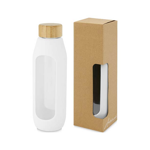 Tidan 600 ml borosilicate glass bottle with silicone grip - white