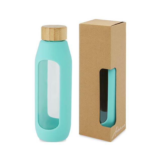 Tidan 600 ml borosilicate glass bottle with silicone grip - green