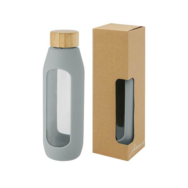 Láhev o objemu 600 ml z borosilikátového skla se silikonovým obalem Tidan - šedá