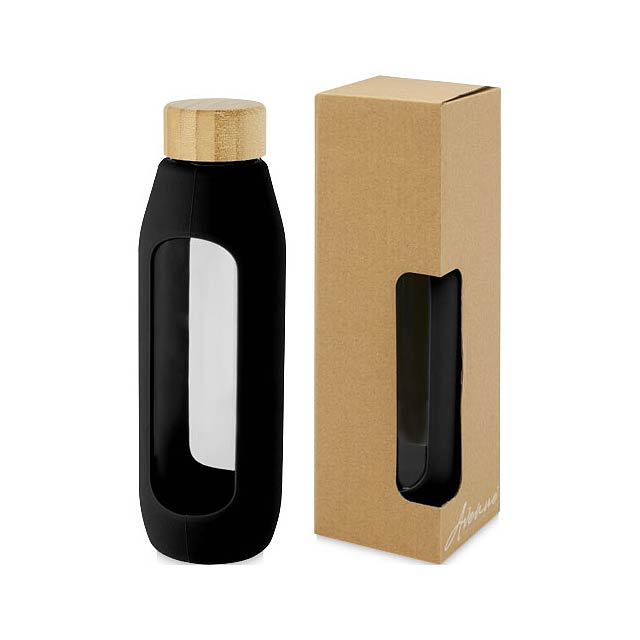 Láhev o objemu 600 ml z borosilikátového skla se silikonovým obalem Tidan - čierna