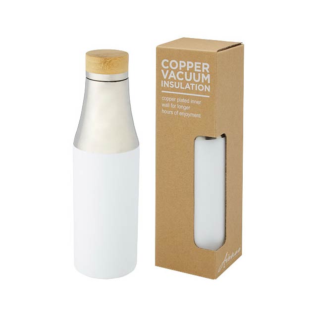 Hulan 540 ml copper vacuum insulated stainless steel bottle with bamboo lid - white