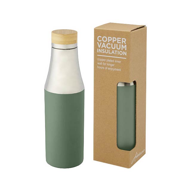 Hulan 540 ml copper vacuum insulated stainless steel bottle with bamboo lid - green