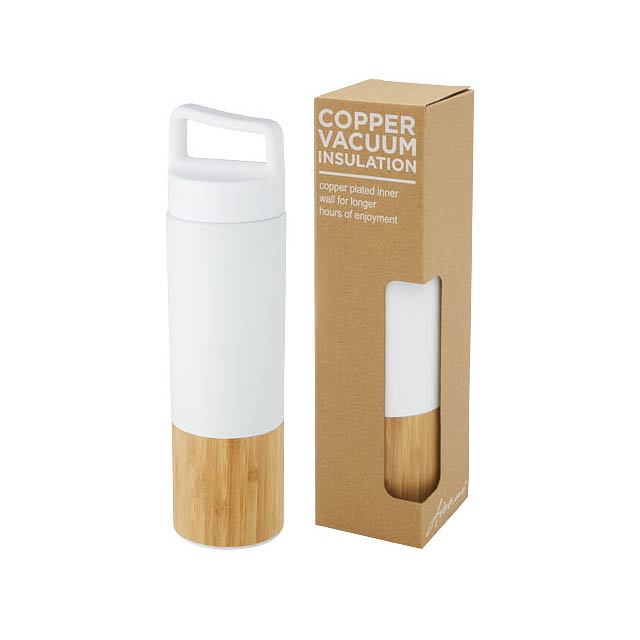 Torne 540 ml copper vacuum insulated stainless steel bottle with bamboo outer wall - white