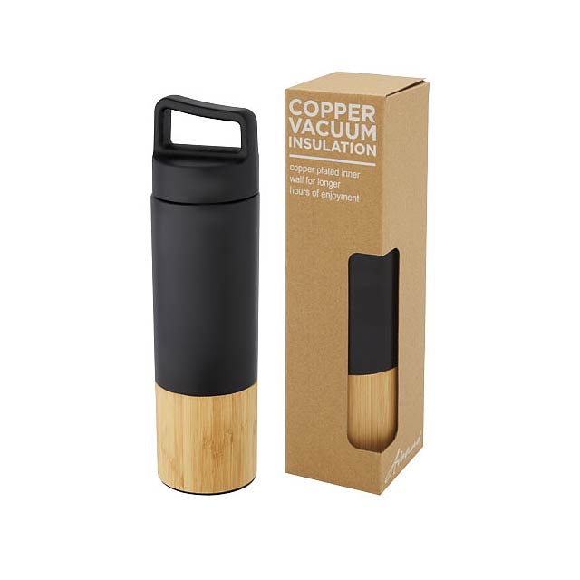 Torne 540 ml copper vacuum insulated stainless steel bottle with bamboo outer wall - black