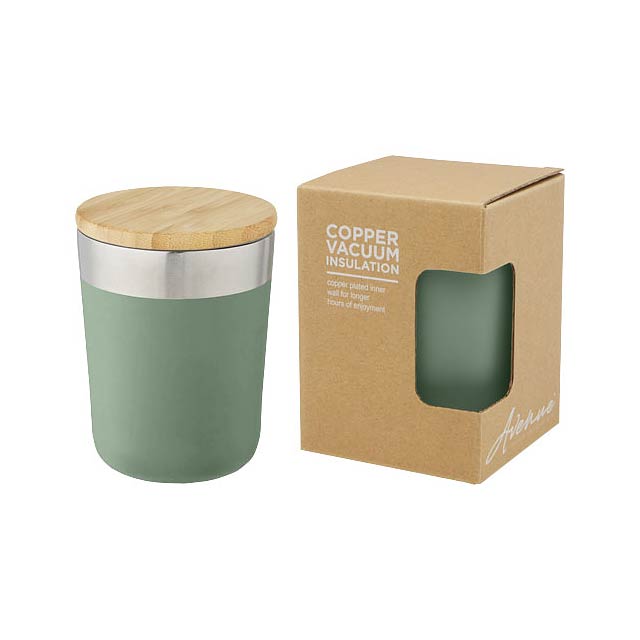 Lagan 300 ml copper vacuum insulated stainless steel tumbler with bamboo lid - green
