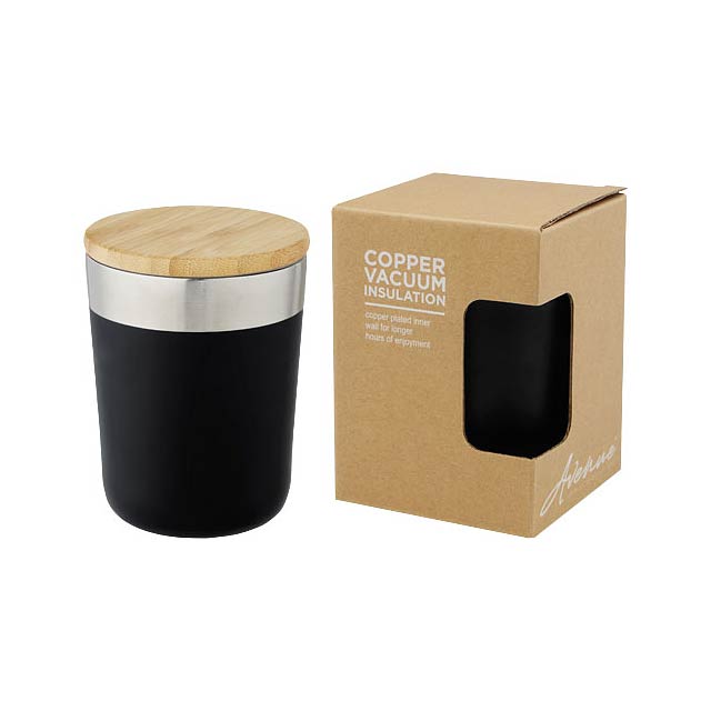 Lagan 300 ml copper vacuum insulated stainless steel tumbler with bamboo lid - black