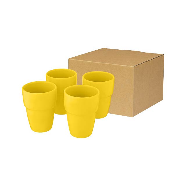 Staki 4-piece 280 ml stackable mug gift set - yellow