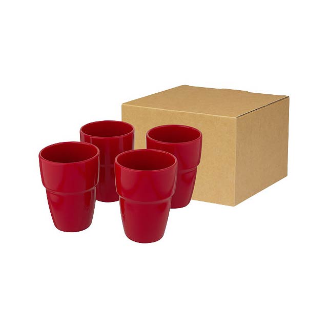 Staki 4-piece 280 ml stackable mug gift set - transparent red