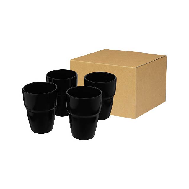Staki 4-piece 280 ml stackable mug gift set - black