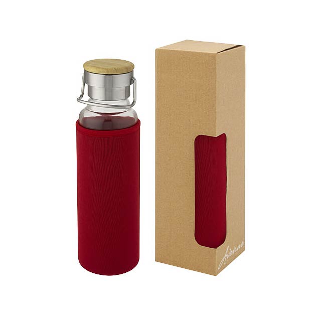 Skleněná láhev o objemu 660 ml s neoprenovým pouzdremThor - transparentná červená