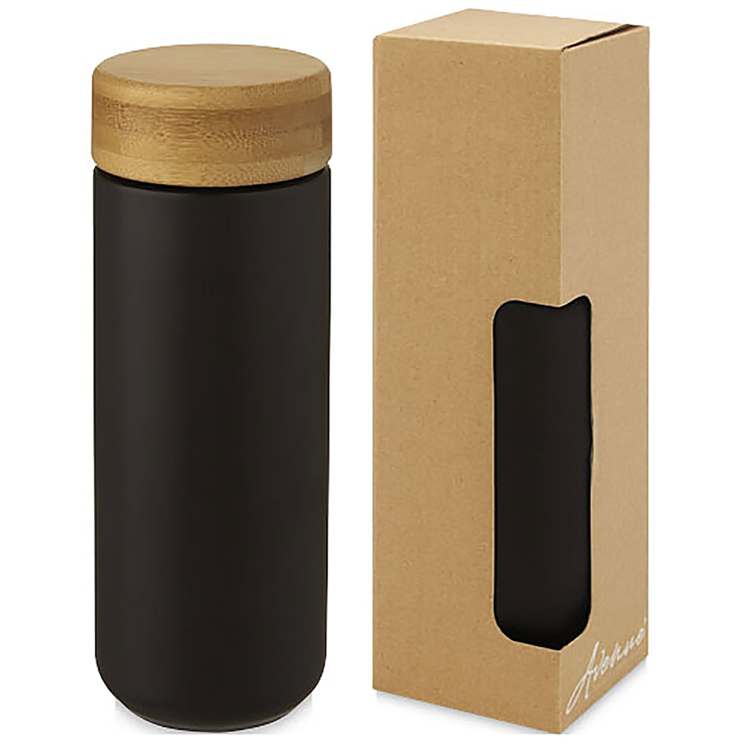 Lumi 300 ml Keramikbecher mit Bambusdeckel - schwarz