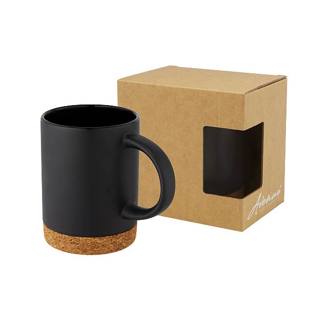 Neiva 425 ml ceramic mug with cork base - black