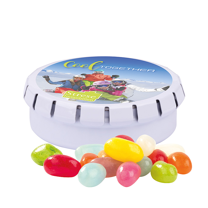 Plechovka s víčkem, bílá, jelly beans - bílá Plechovka s víčkem, bílá, jelly beans - bílá