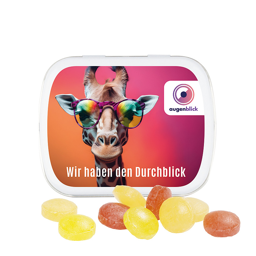 Hinged tin, white, mini sweets fruit mixture - bílá