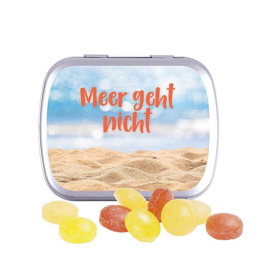 Hinged tin, blank, mini sweets fruit mixture - silver Hinged tin, blank, mini sweets fruit mixture - silver