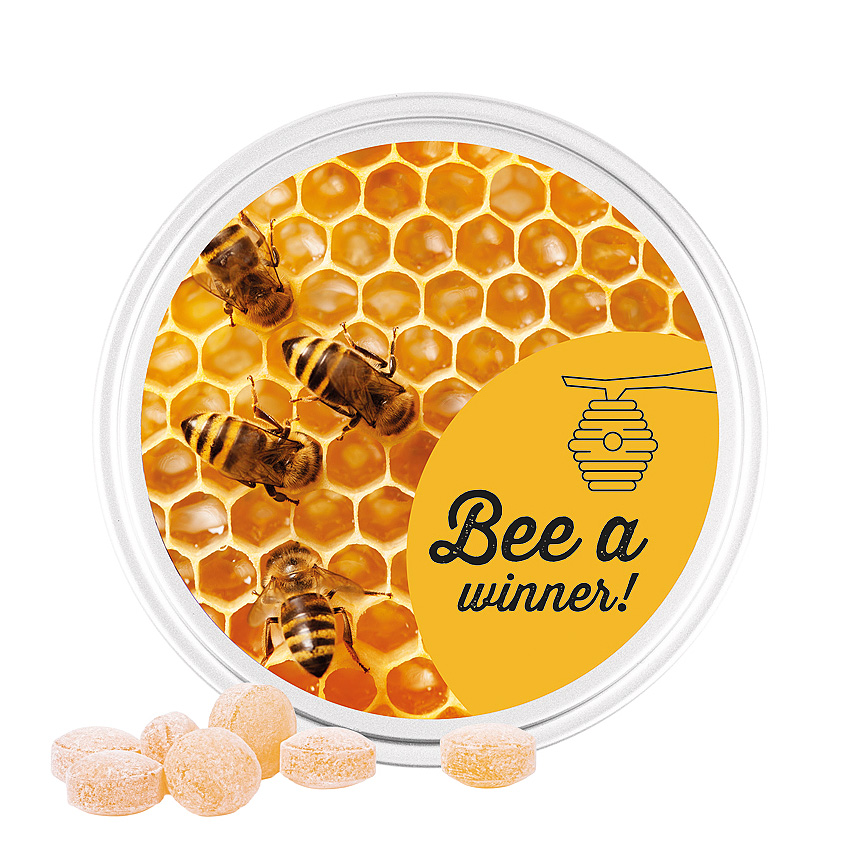 Midi tin, white, honeybee sweets - 